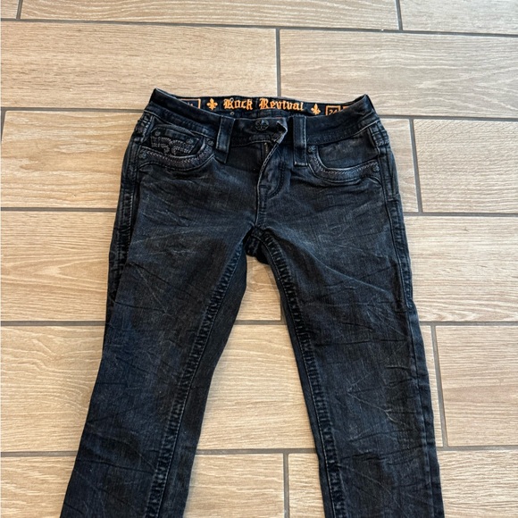 ROCK REVIVAL ANAIS SZ 24 SKINNY EMBROIDERED BLACK DENIM JEANS - Picture 3 of 16